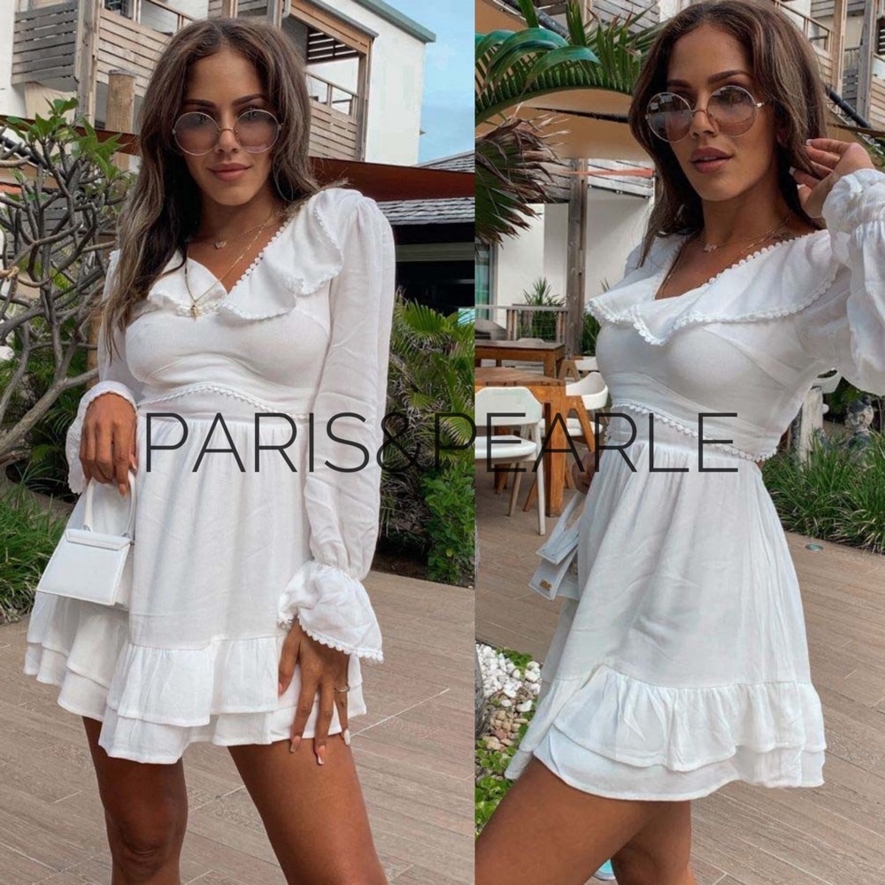 Roxanne White Pom Pom Open Back Dress